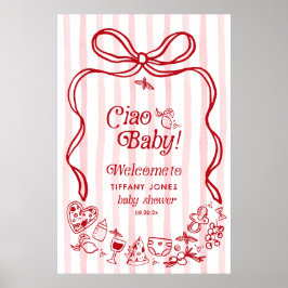 Välkomstskylt för Ciao Baby Red Bow Italy Baby Sho Poster