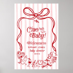 Välkomstskylt för Ciao Baby Red Bow Italy Baby Sho Poster