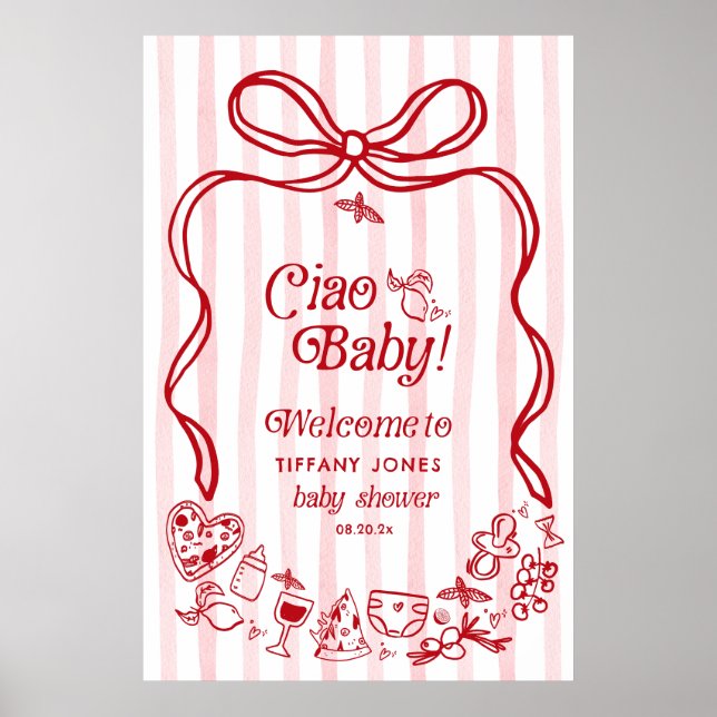 Välkomstskylt för Ciao Baby Red Bow Italy Baby Sho Poster (Framsidan)