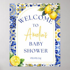 Välkomstskylt för Ciao Baby Shower Italy Blue Tile Poster