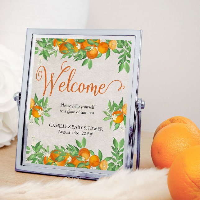 Välkomstskylt för Citrus Orange Mimosa bord Poster (Welcome Sign from my Citrus Orange Baby Shower collection)
