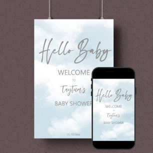 Välkomstskylt för Cloud Baby dusch pastel grått mo Poster