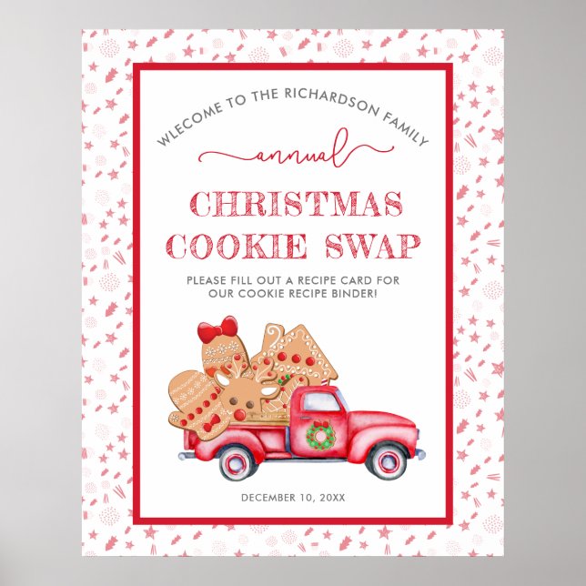 Välkomstskylt för Cookie Swap Red Lastbil Gingerbr Poster (Framsidan)