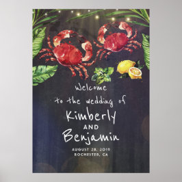 Välkomstskylt för Crab par Tropical Bröllop Poster