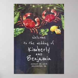 Välkomstskylt för Crab par Tropical Bröllop Poster