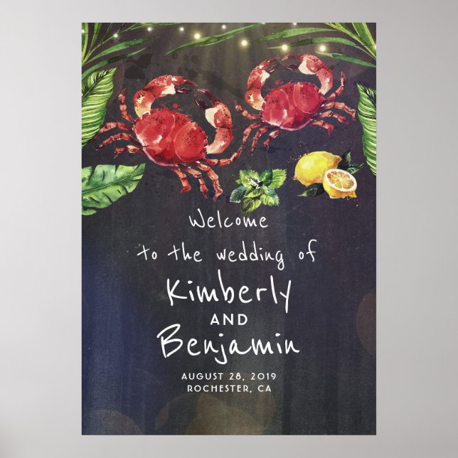 Välkomstskylt för Crab par Tropical Bröllop Poster (Framsidan)