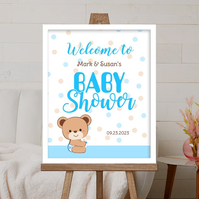 Välkomstskylt för Cute Baby Bear Baby Shower - Boy Poster (FRAME IS NOT INCLUDED)