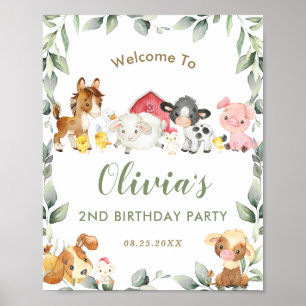 Välkomstskylt för Cute Boskap Greenery Birthday Poster