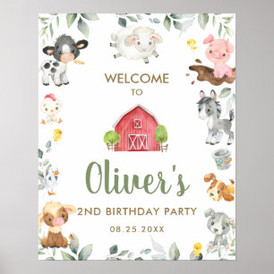 Välkomstskylt för Cute Boskap Greenery Birthday Poster