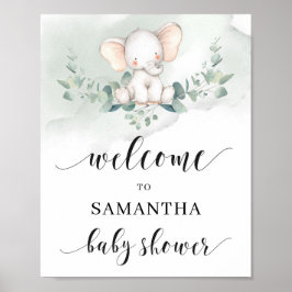 Välkomstskylt för Cute elephant grönt euclayptus l Poster