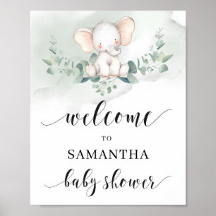 Välkomstskylt för Cute elephant grönt euclayptus l Poster