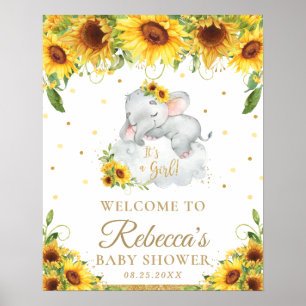 Välkomstskylt för Cute Elephant-solblomman Baby Sh Poster