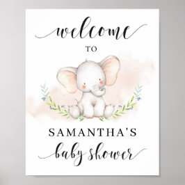 Välkomstskylt för Cute Girl Elephant Baby Shower Poster