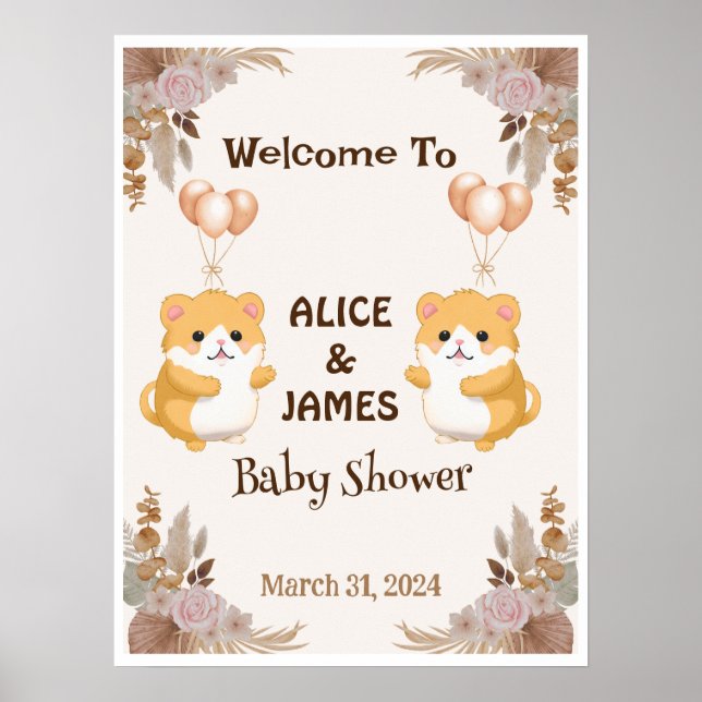 Välkomstskylt för Cute Hamster Baby Shower Poster (Framsidan)