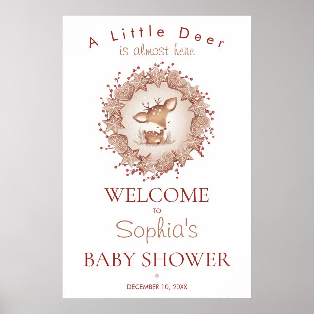 Välkomstskylt för Cute Hjort Baby Shower Poster (Framsidan)
