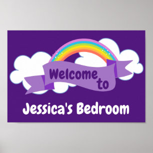 Välkomstskylt för Cute Lila Rainbow Girls Bedroom  Poster