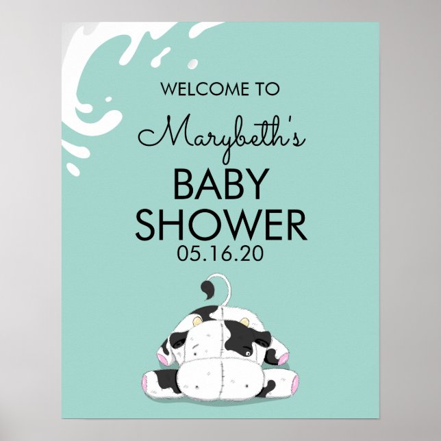 Välkomstskylt för Cute Little Cow Baby Shower Poster (Framsidan)