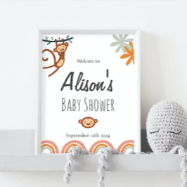 Välkomstskylt för Cute Monkey Baby Shower Poster