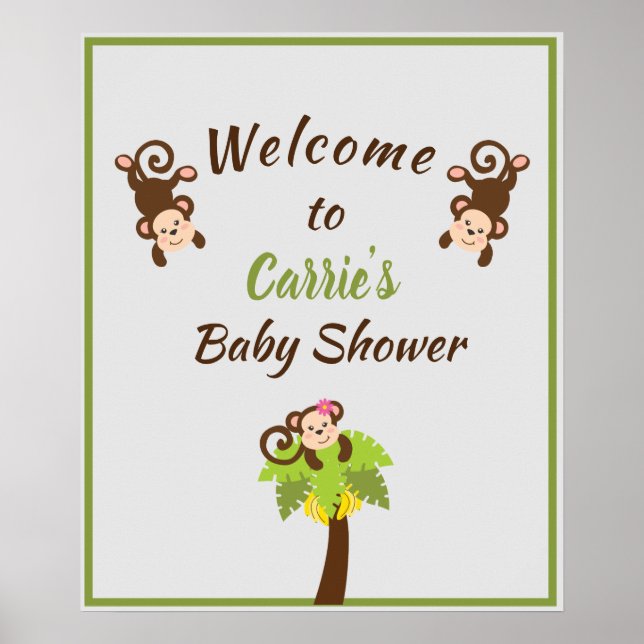 Välkomstskylt för Cute Monkey Baby Shower Poster (Framsidan)