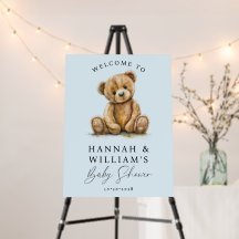 Välkomstskylt för Cute Nalle Blue Boy Baby Shower