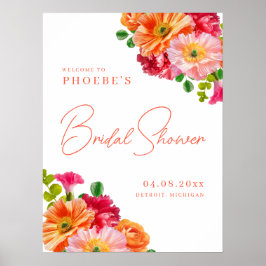 Välkomstskylt för Cute Orange och Bright Rosa Blom Poster