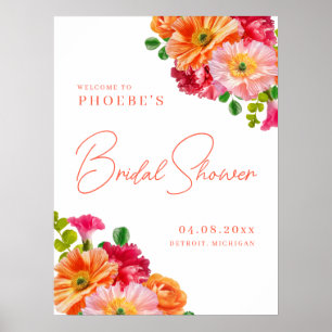 Välkomstskylt för Cute Orange och Bright Rosa Blom Poster