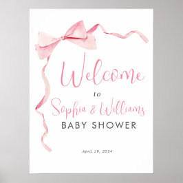 Välkomstskylt för Cute Rosa Bow Ribbon Girl Baby S Poster