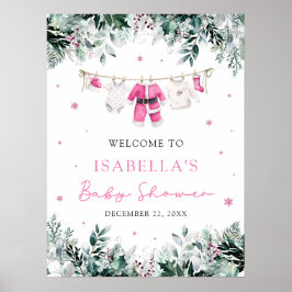 Välkomstskylt för Cute Rosa-jultomten Baby Shower Poster