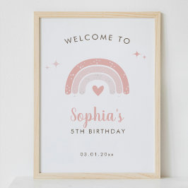 Välkomstskylt för Cute Rosa Rainbow Watercolor Bir Poster