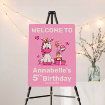 Välkomstskylt för Cute Rosa Unicorn Girl-Födelseda