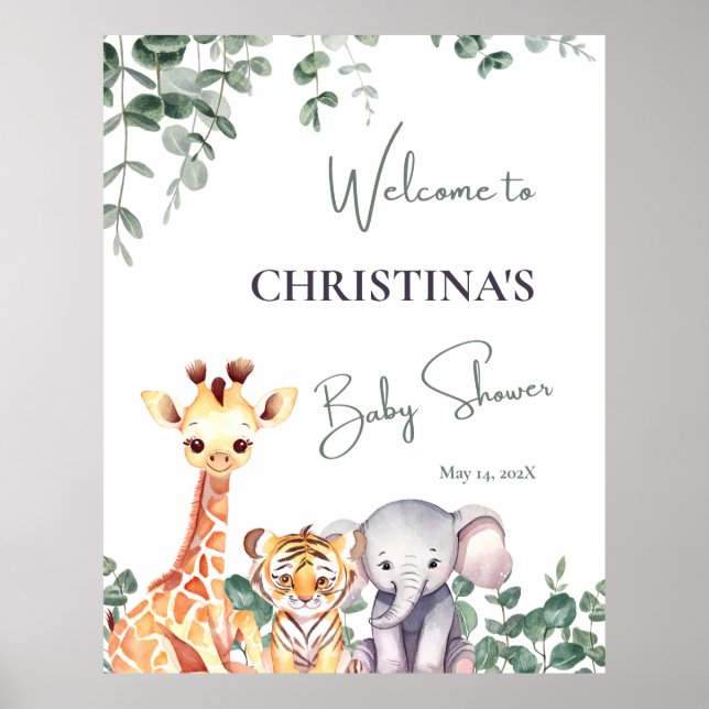 Välkomstskylt för Cute Safari Animals Baby Shower Poster (Framsidan)
