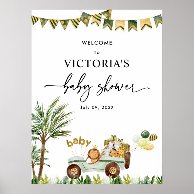 Välkomstskylt för Cute Safari Baby Shower Poster (Framsidan)