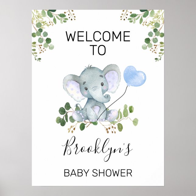 Välkomstskylt för den blå bubblan Elephant Baby Sh Poster (Framsidan)