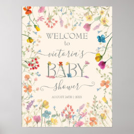 Välkomstskylt för den lilla vilda blommigten Baby Poster
