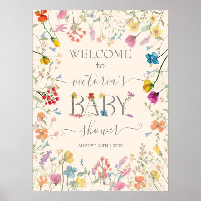 Välkomstskylt för den lilla vilda blommigten Baby Poster (Framsidan)