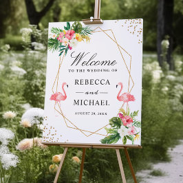 Välkomstskylt för den tropiska Blommigten Flamingo Poster