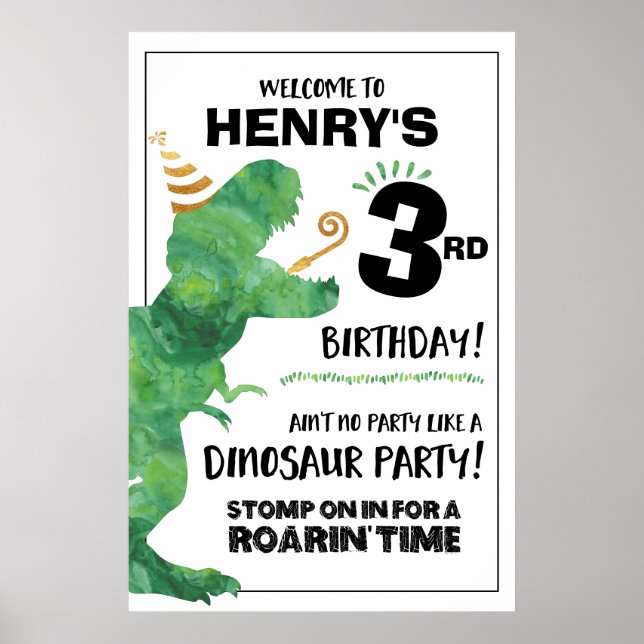 Välkomstskylt för Dinosaur Birthday Poster (Framsidan)