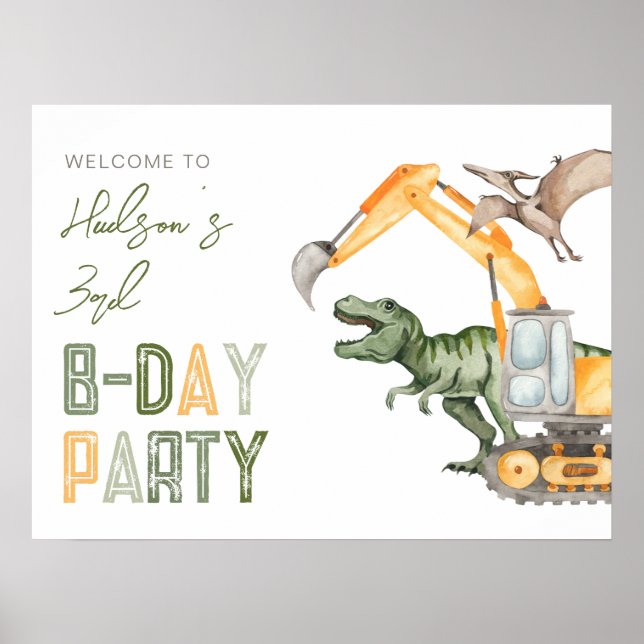 Välkomstskylt för Dinosaur Construction Party Poster (Framsidan)