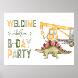 Välkomstskylt för Dinosaur Construction Party Poster