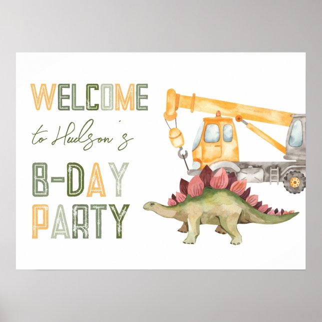 Välkomstskylt för Dinosaur Construction Party Poster (Framsidan)