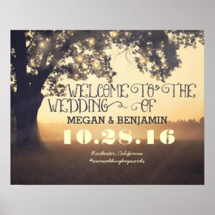 Välkomstskylt för Dreamy Rustic Träd Ljus Bröllop Poster