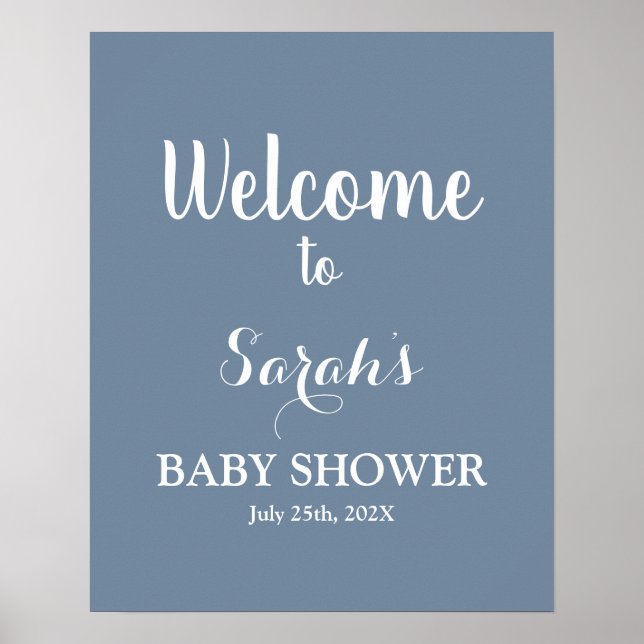 Välkomstskylt för Dusty Blue Baby Shower Boy Poster (Framsidan)
