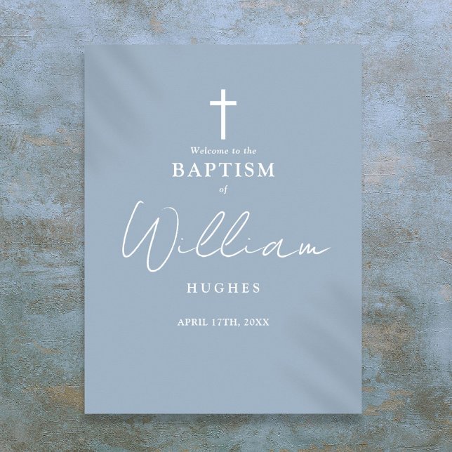 Välkomstskylt för Dusty Blue Baptism Christening Poster (Dusty Blue Baptism Christening Welcome Sign)