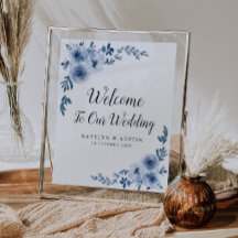 Välkomstskylt för Dusty Blue blommigt bröllop