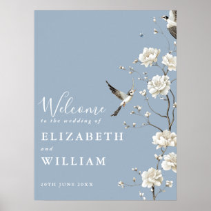 Välkomstskylt för Dusty Blue Chinoiserie Blommigt Poster