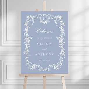 Välkomstskylt för Dusty Blue Classic Blommigt Bröl Poster
