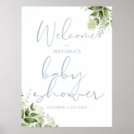 Välkomstskylt för Dusty Blue Greenery Baby Shower Poster