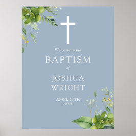 Välkomstskylt för Dusty Blue Greenery Baptism Poster