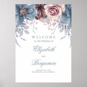 Välkomstskylt för Dusty Blue och Mauve Bröllop Poster