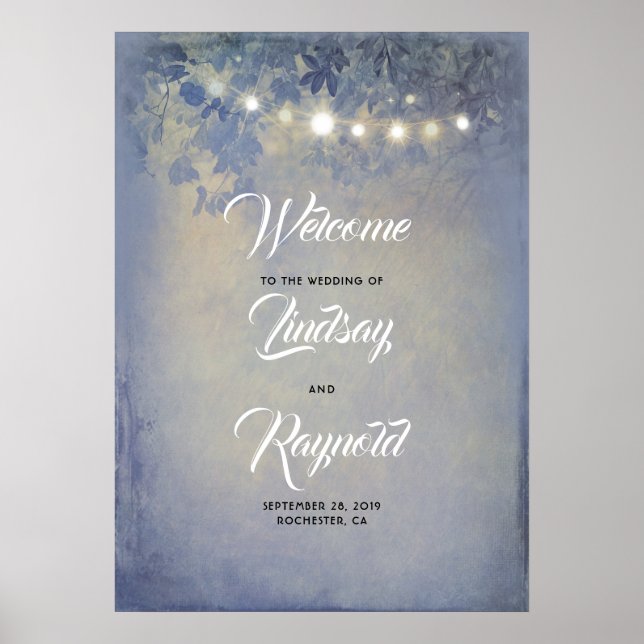 Välkomstskylt för Dusty Blue Rustic Garden Wedding Poster (Framsidan)